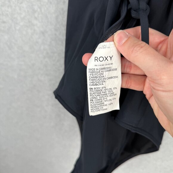 Roxy Womens Lace Back One Piece Swimsuit Size XL Black Beach High Leg Adjustable - Picture 7 of 12